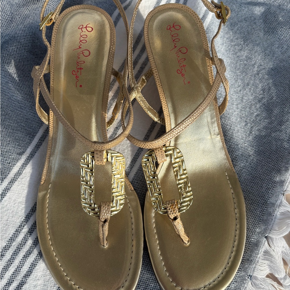 Lilly Pulitzer NEW Gold Metallic T-Strap Sandals 10M